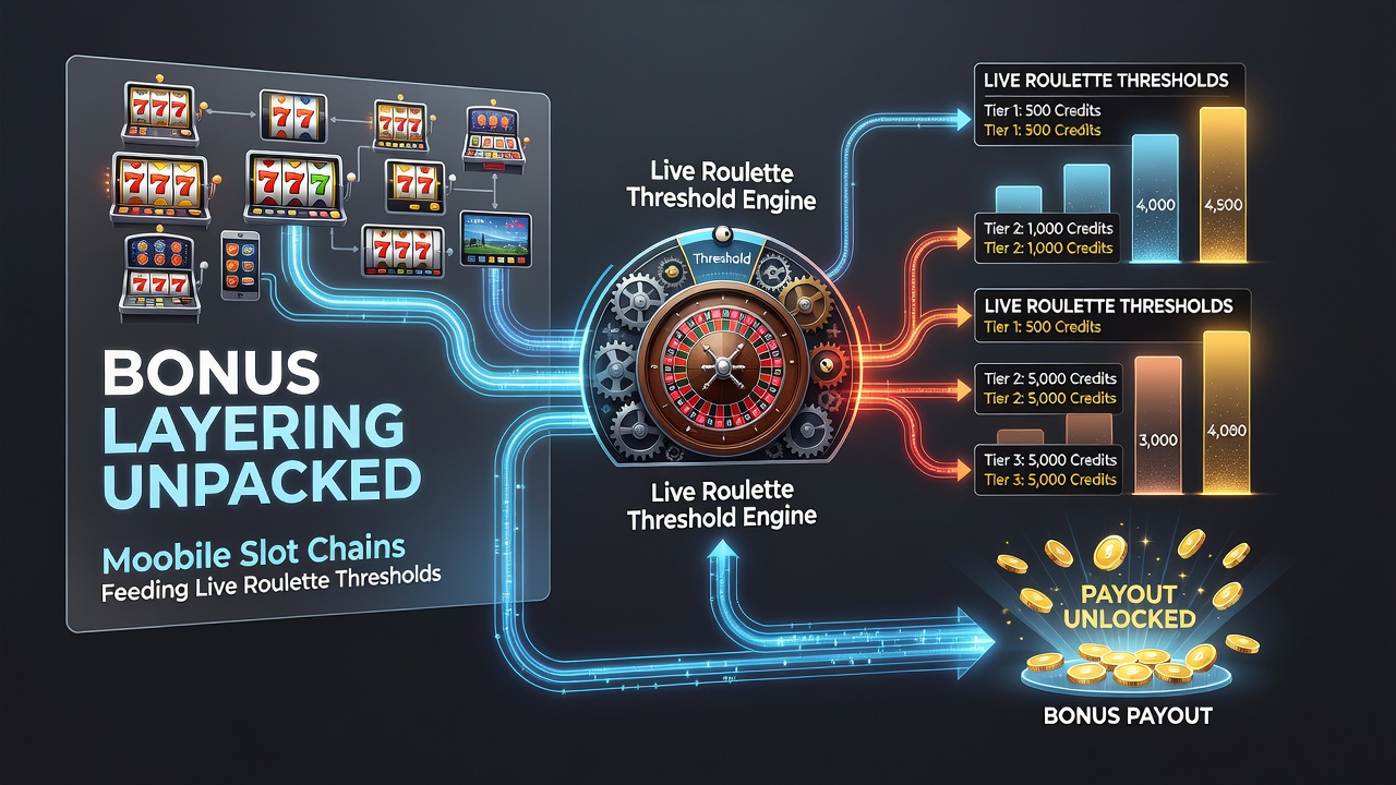 Live roulette table with overlaid bonus threshold meter connected to prior slot activity