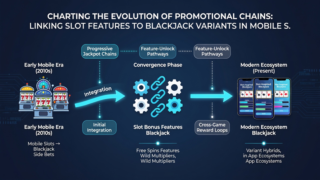 Diagram illustrating promotional chain flow from slot symbols to blackjack variant adjustments in a mobile app