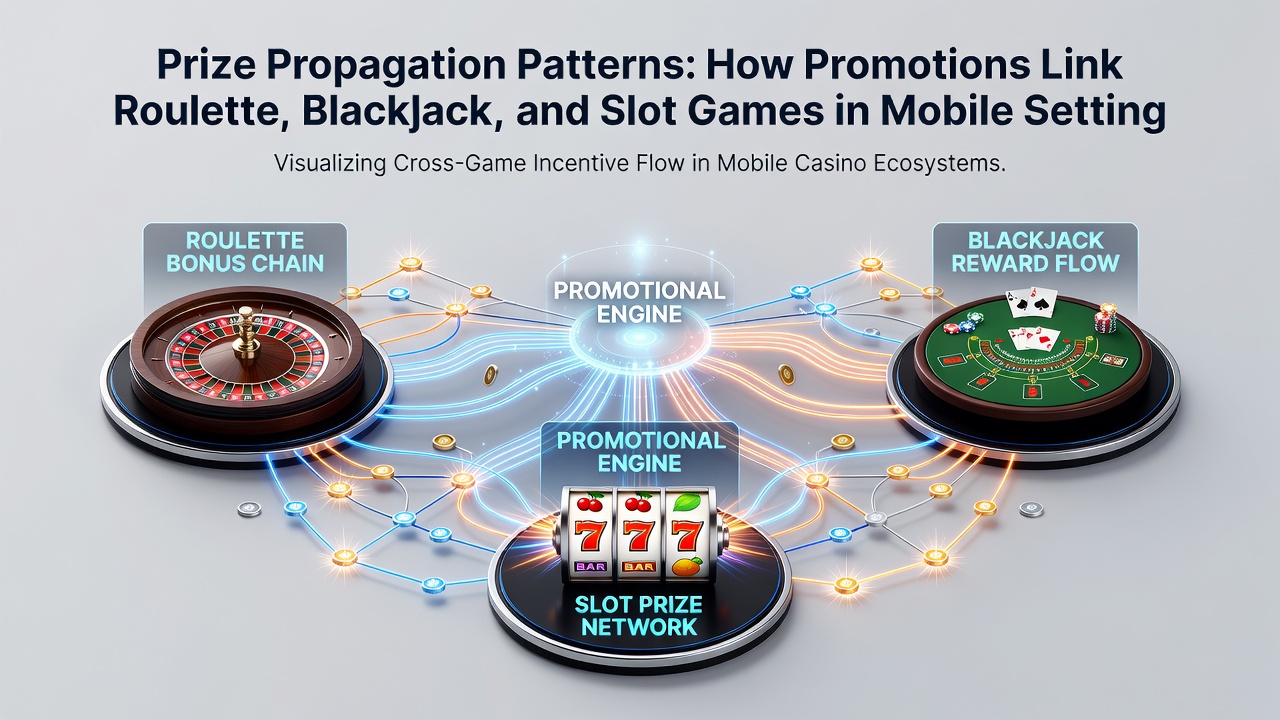 Diagram illustrating how bonus meters flow between roulette, blackjack and slot games on mobile devices