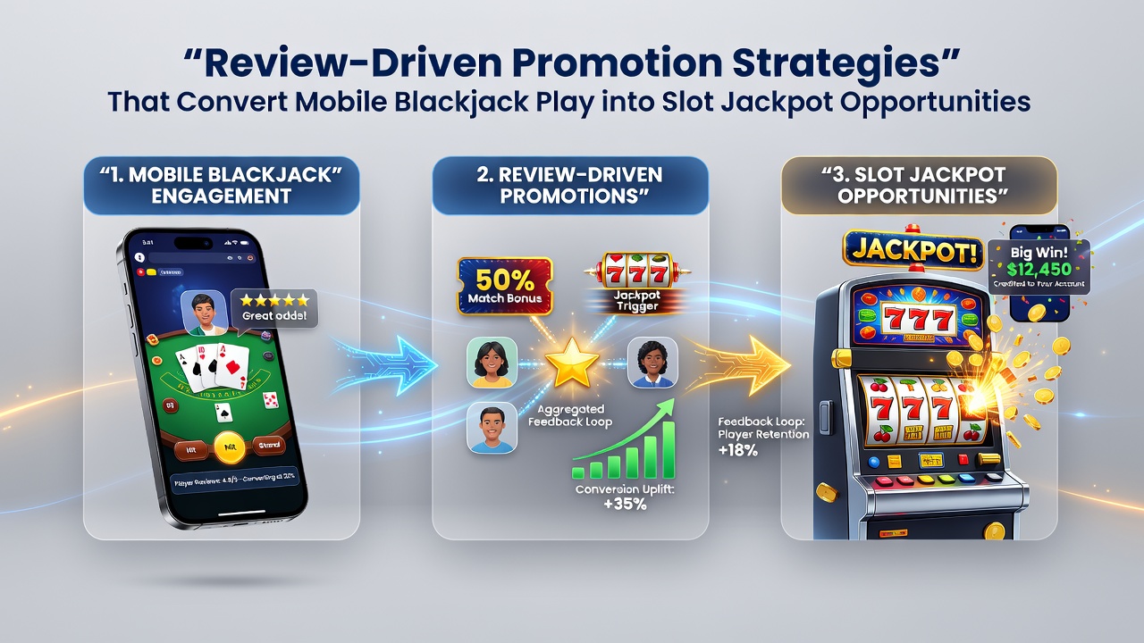 Casino review website interface showing blackjack to slot promotion pathways