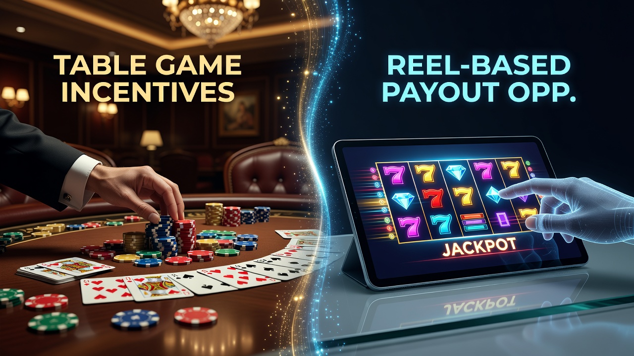 Diagram of reward pathway flows from table games to mobile slot reels